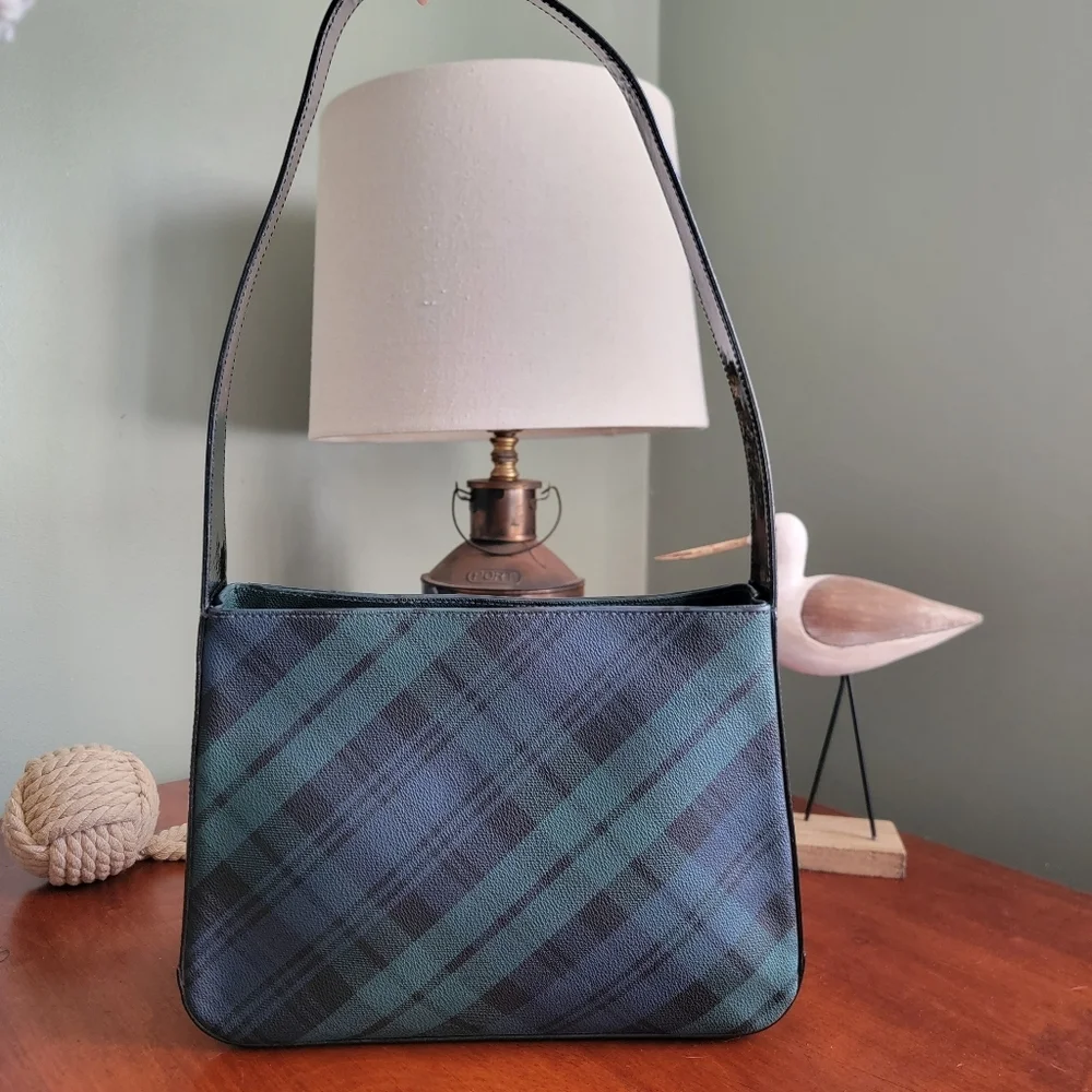 Ralph Lauren Black Label Tartan Plaid Blue Green Shoulder Bag Vintage